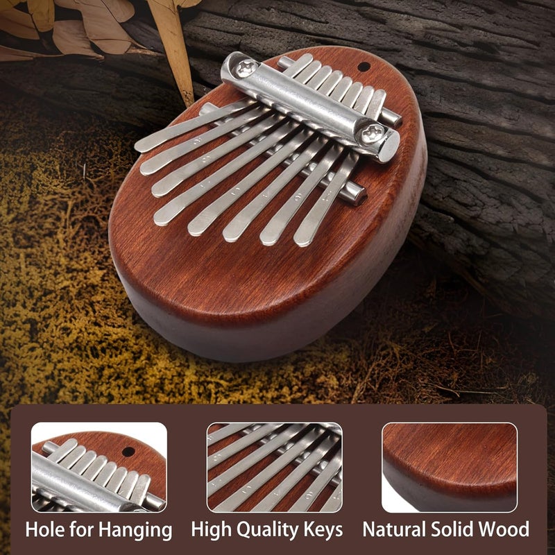 Uenhoy Mini Wood Kalimba Thumb Piano 8 Keys Finger Thumb Piano Musical Instruments, Portable Wooden Mbira Finger Piano for Piano Beginners, Oval - Image 5